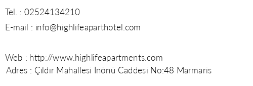 Highlife Apart Hotel telefon numaralar, faks, e-mail, posta adresi ve iletiim bilgileri